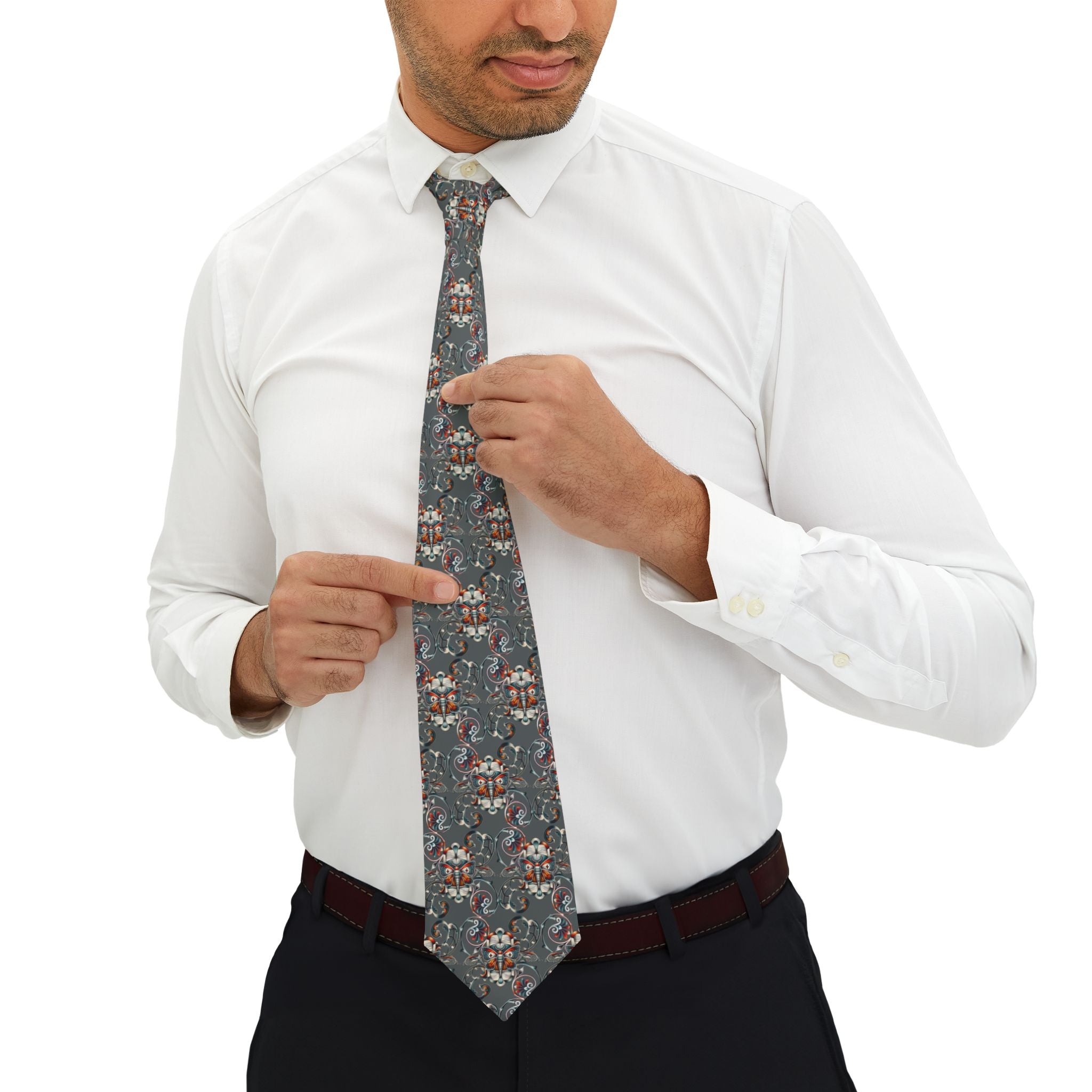 Gray Floral Pattern Necktie — Vintage-Inspired Men's Tie for Weddings & Everyday Wear