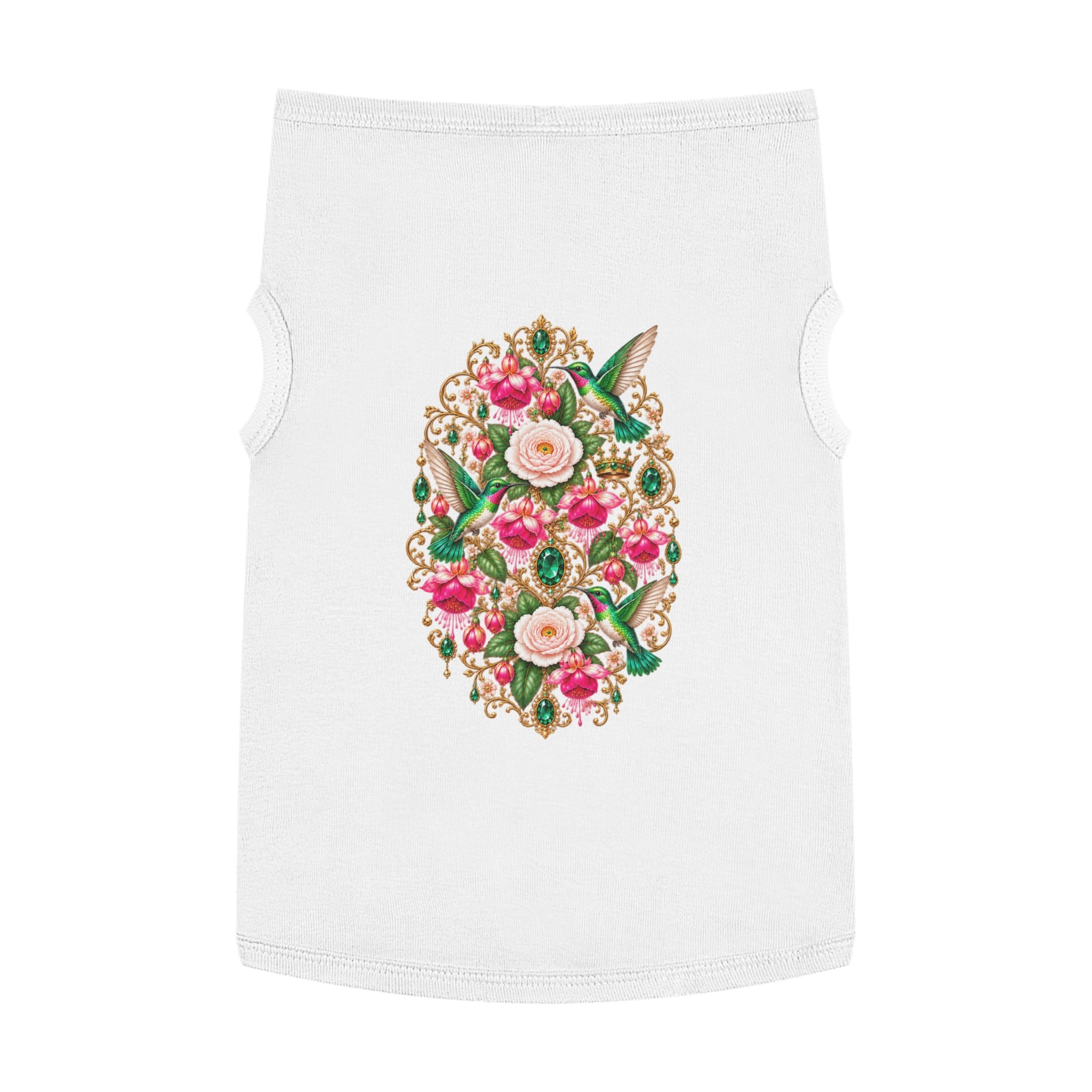 Floral Hummingbird Pet Tank — Ornate Jewel-Embossed Dog Shirt