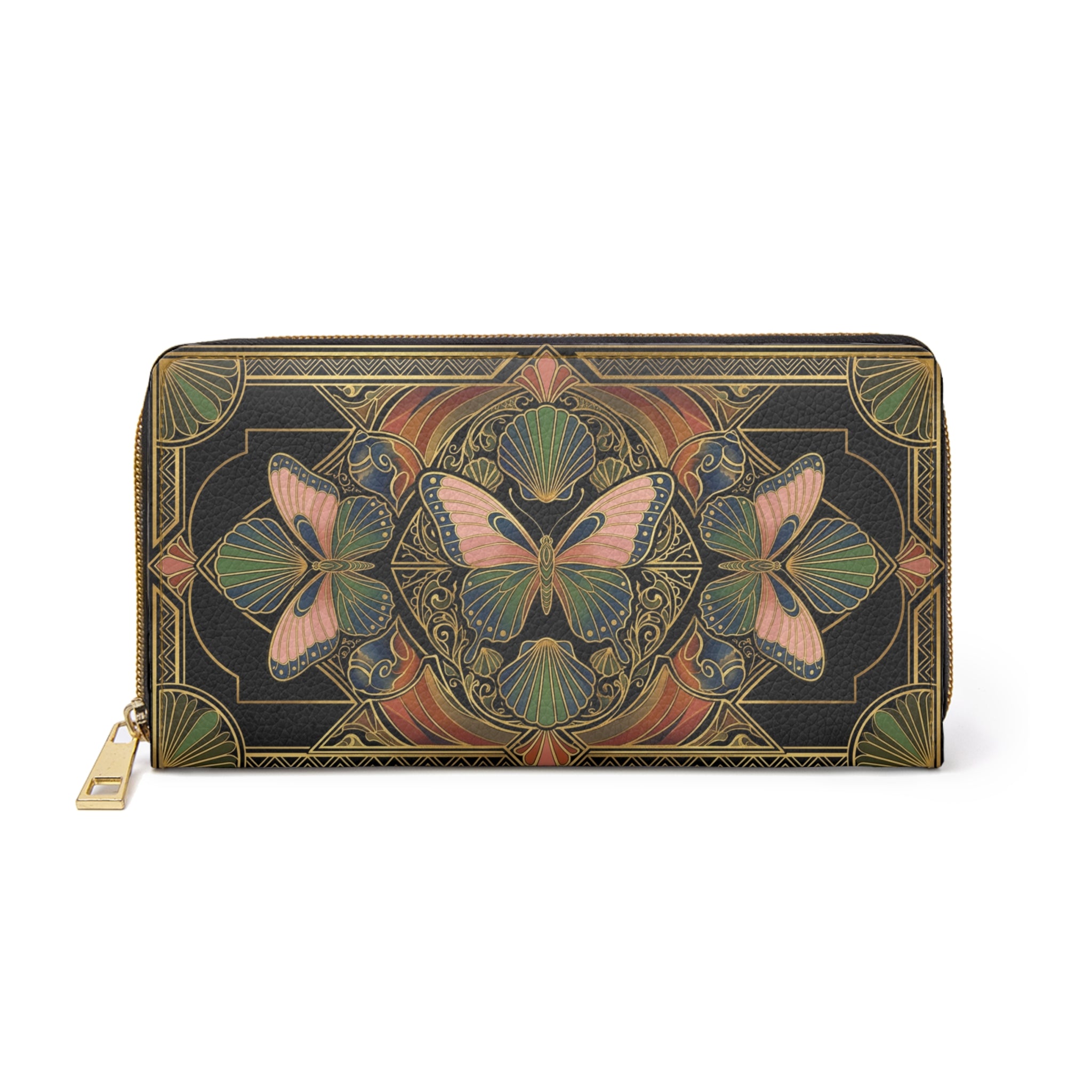 Butterfly Art Nouveau Zipper Wallet — Vintage Floral Mandala Design