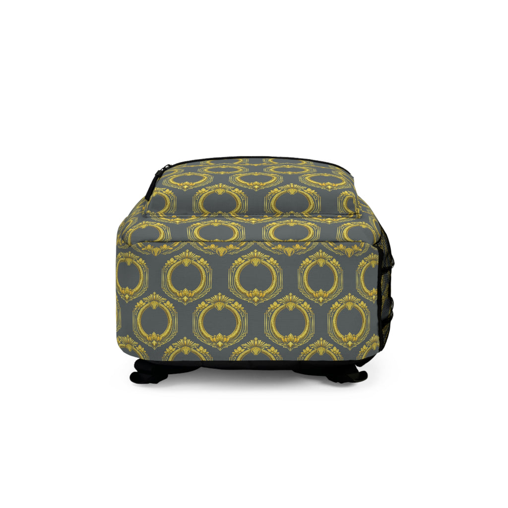 Baroque Gold Pattern Backpack — Vintage Ornate Circle Design