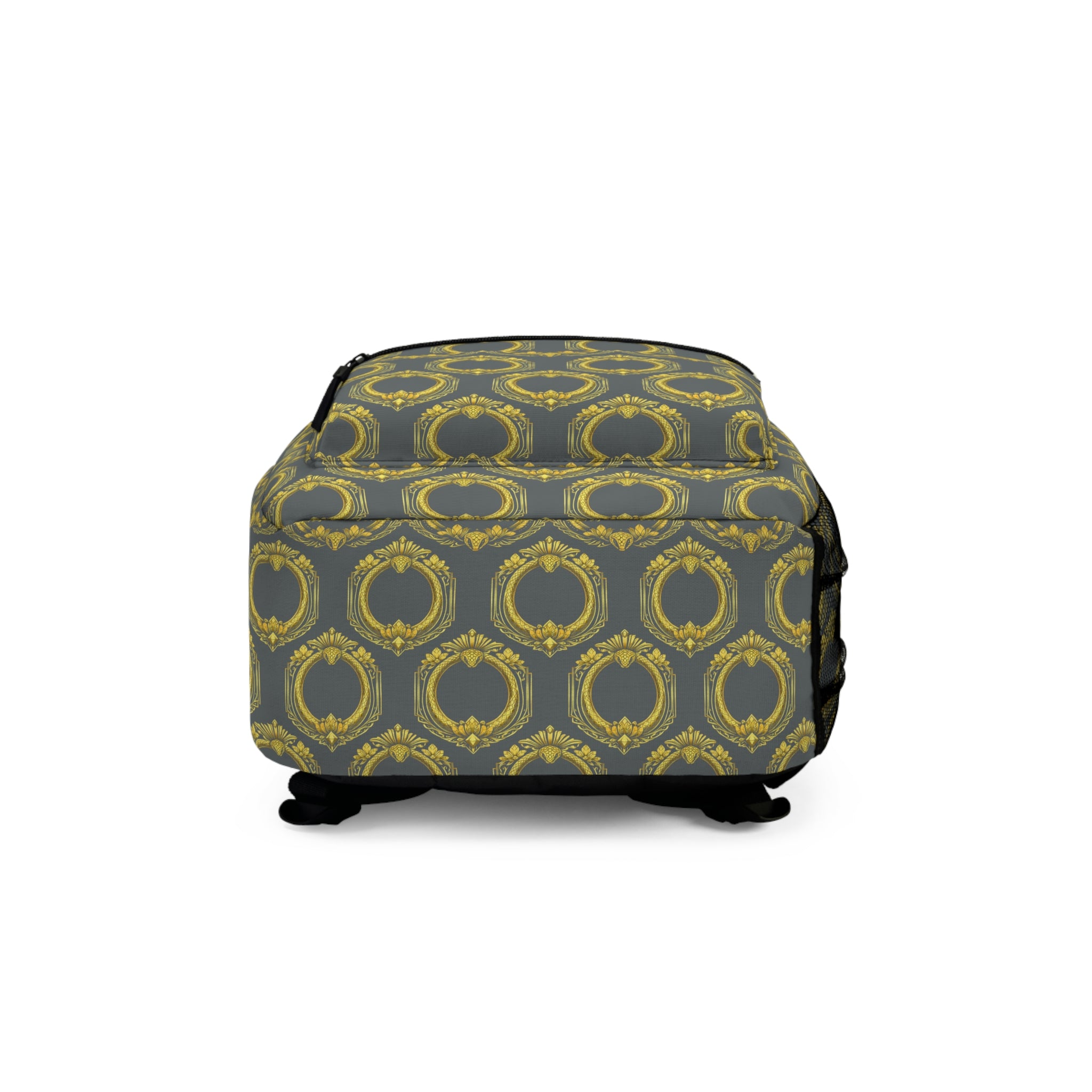 Baroque Gold Pattern Backpack — Vintage Ornate Circle Design