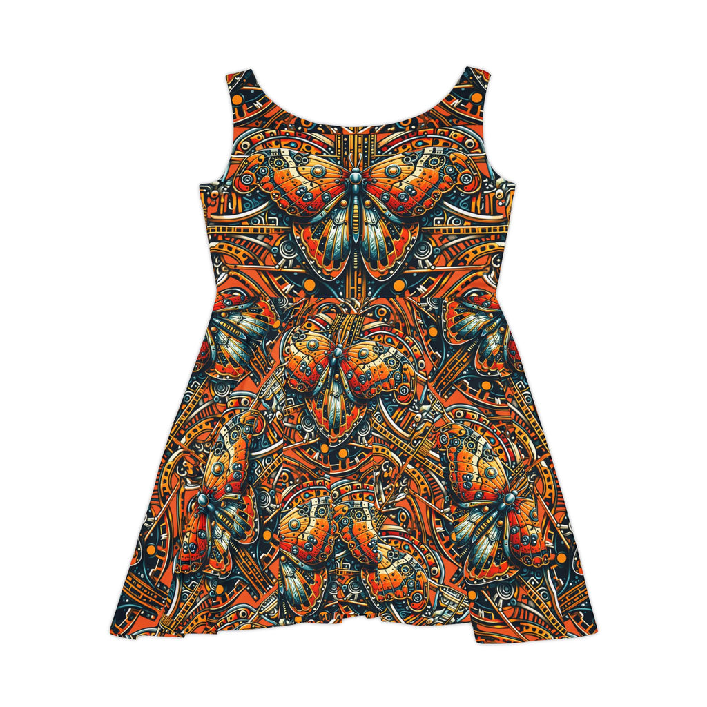 Orange Steampunk Butterfly Skater Dress — All-Over Print Boho Art Dress