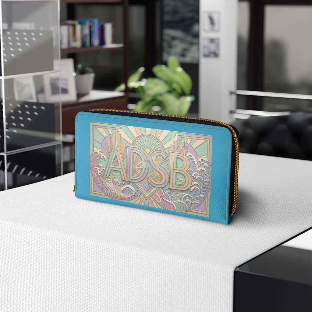 Art Deco Monogram Zipper Wallet — Personalized ADSB Leather Wallet