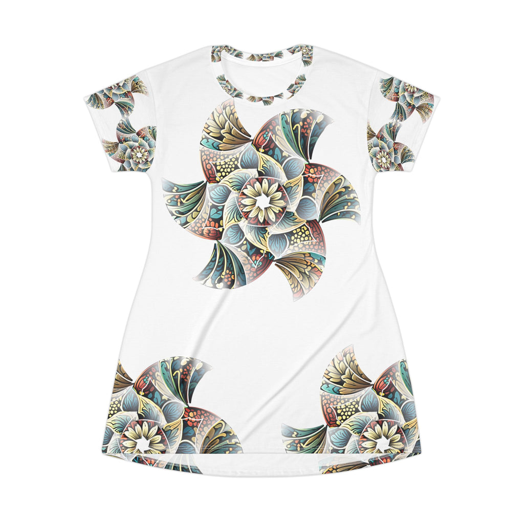 Floral Mandala T-Shirt Dress — Boho All-Over Print Summer Dress