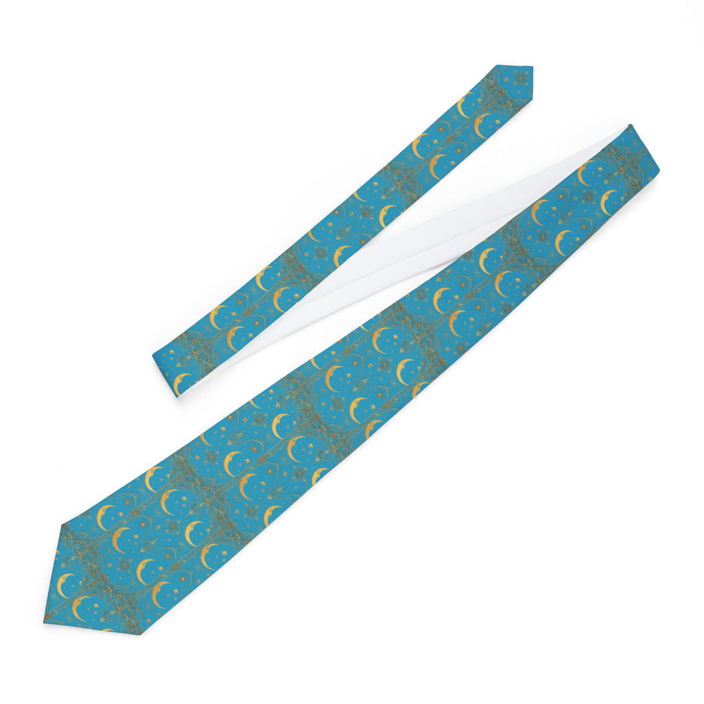 Celestial Crescent Necktie — Teal Moon Pattern Formal Tie