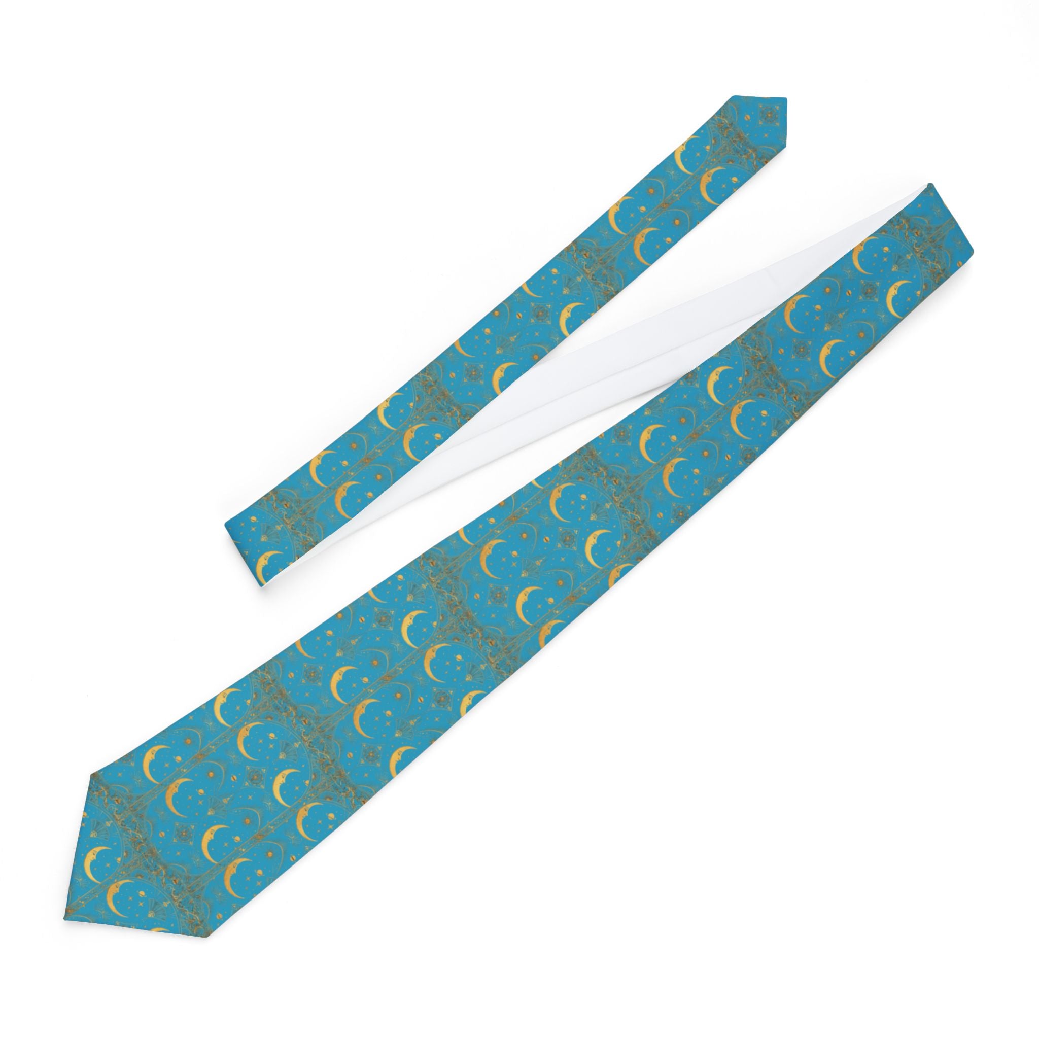 Celestial Crescent Necktie — Teal Moon Pattern Formal Tie