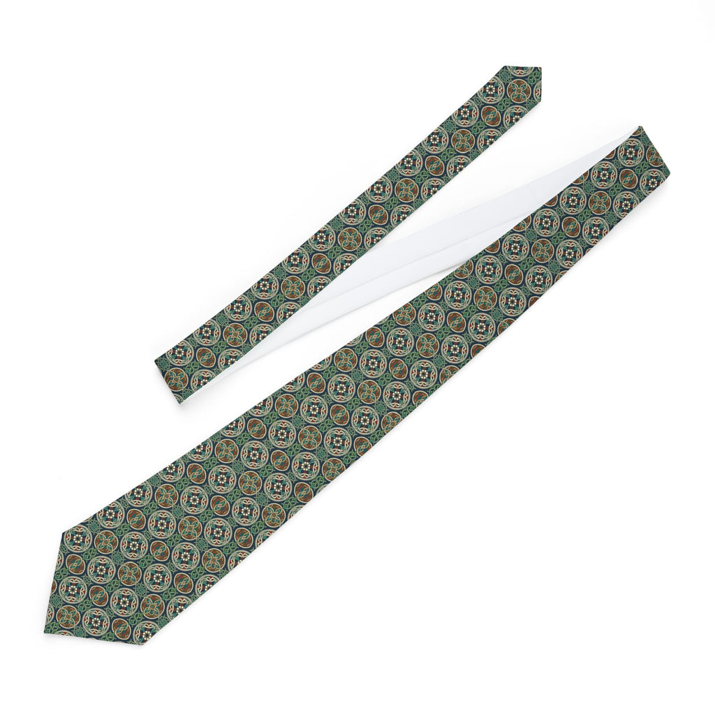 Green Geometric Pattern Necktie — Retro Floral Medallion Tie for Men