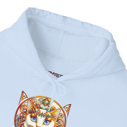 Whimsical Cat Hoodie, Cozy Animal Sweatshirt, Unique Gift for Cat Lovers, Warm Apparel for Any Occasion, Illustrated Cat Design