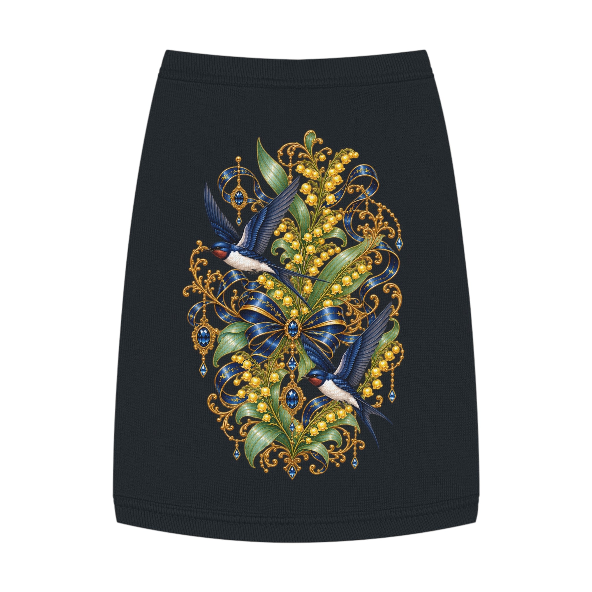 Pet Tank Top — Ornate Bluebird & Floral Jewel Print