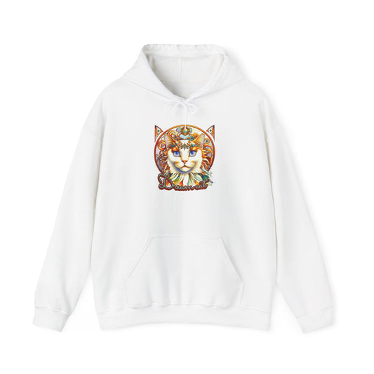 Whimsical Cat Hoodie, Cozy Animal Sweatshirt, Unique Gift for Cat Lovers, Warm Apparel for Any Occasion, Illustrated Cat Design