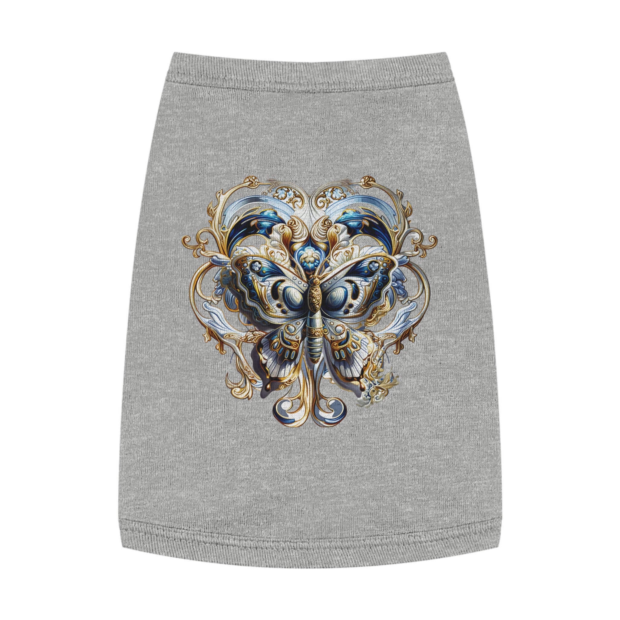 Pet Tank Top — Ornate Blue & Gold Butterfly Dog Shirt