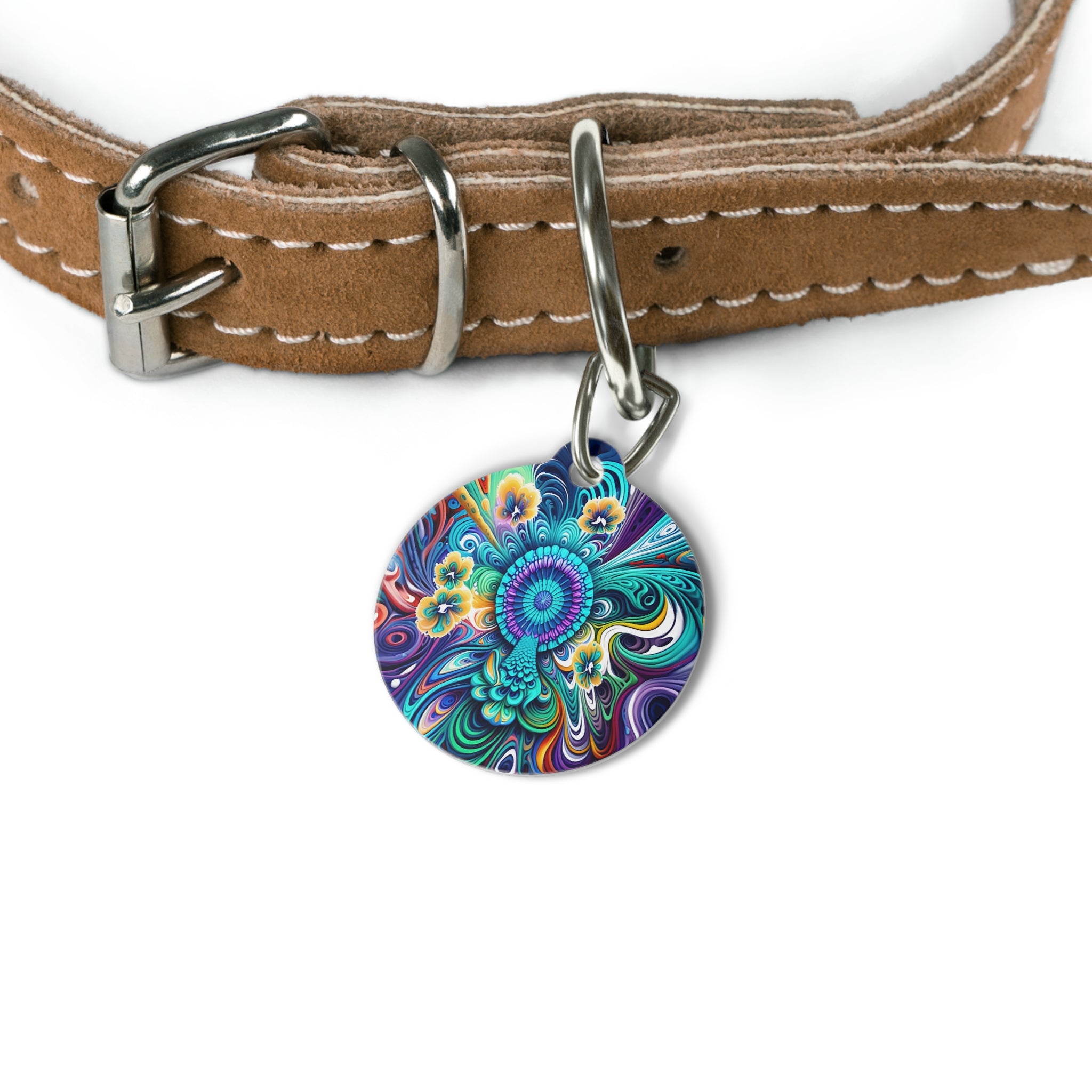 Colorful Pet Tag with Floral Design - Personalized Dog Tag, Cat Tag, Pet ID Tag, Unique Pet Accessory, Gift for Pet Lovers