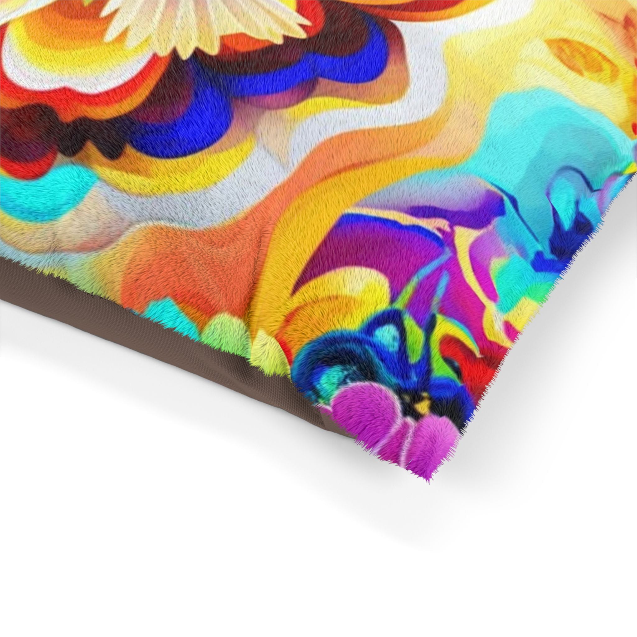 Pet Bed — Vibrant Rainbow Floral Design with White Dove