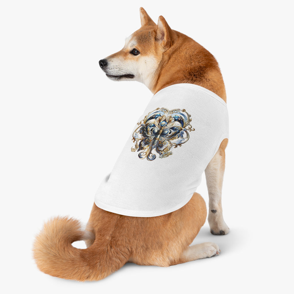 Pet Tank Top — Ornate Blue & Gold Butterfly Dog Shirt