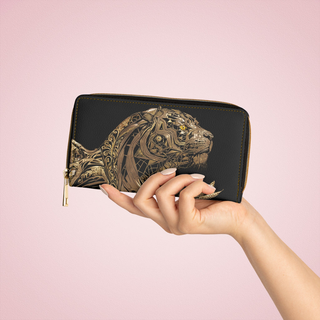 Tiger Motif Zipper Wallet — Animal Print Coin & Card Organizer