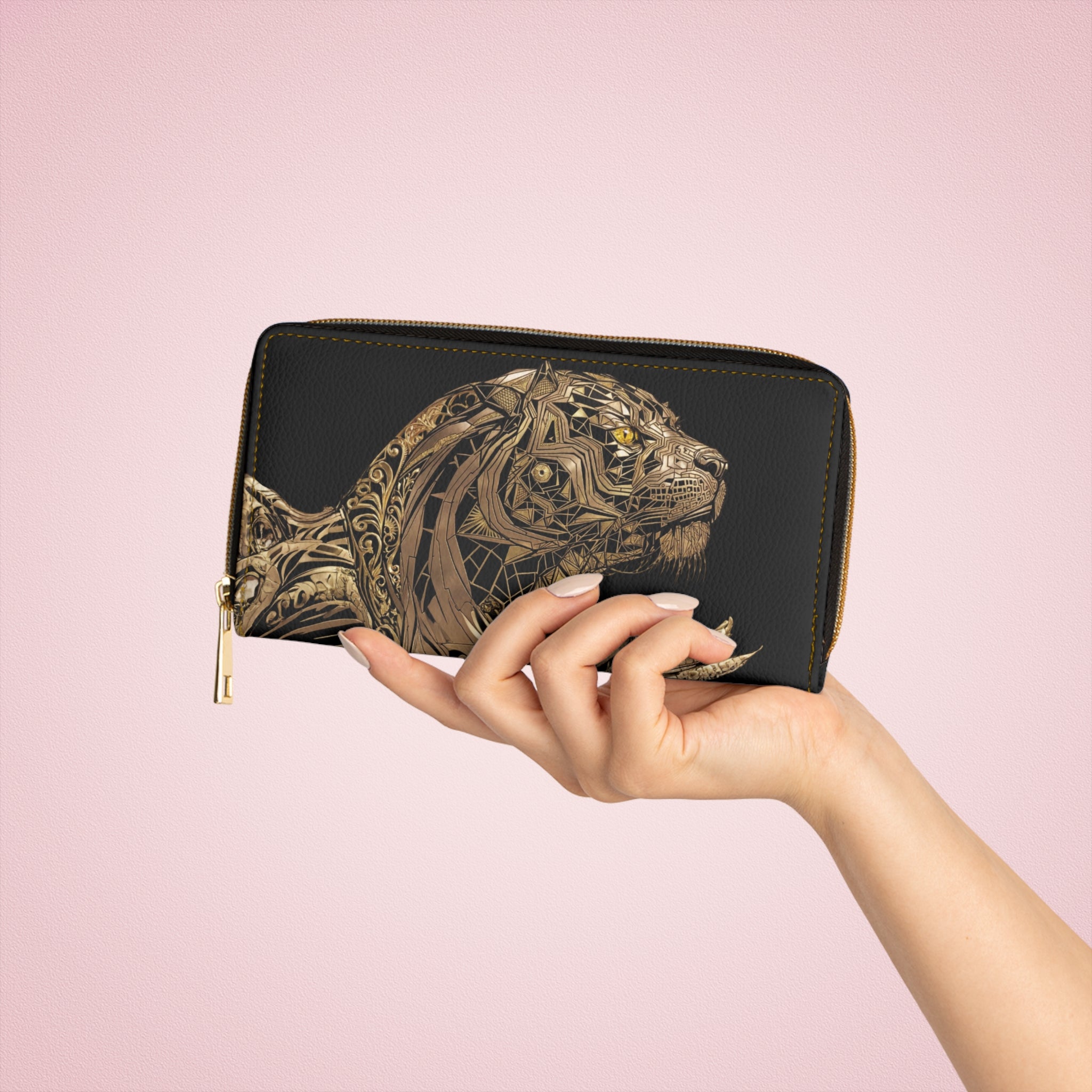 Tiger Motif Zipper Wallet — Animal Print Coin & Card Organizer