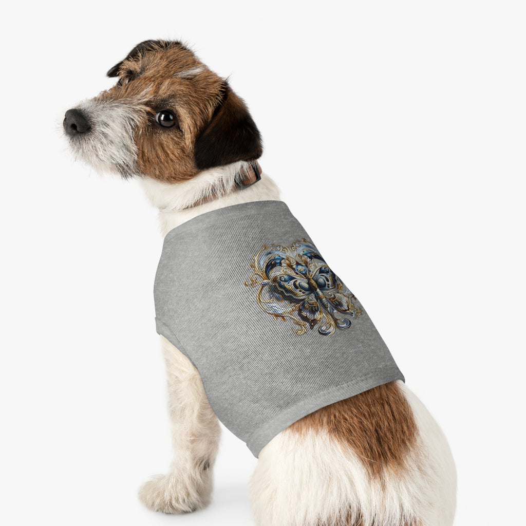 Pet Tank Top — Ornate Blue & Gold Butterfly Dog Shirt