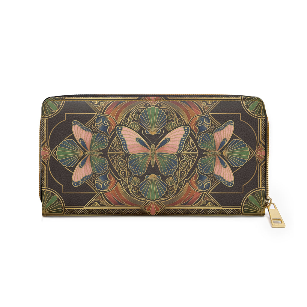 Butterfly Art Nouveau Zipper Wallet — Vintage Floral Clutch Wallet