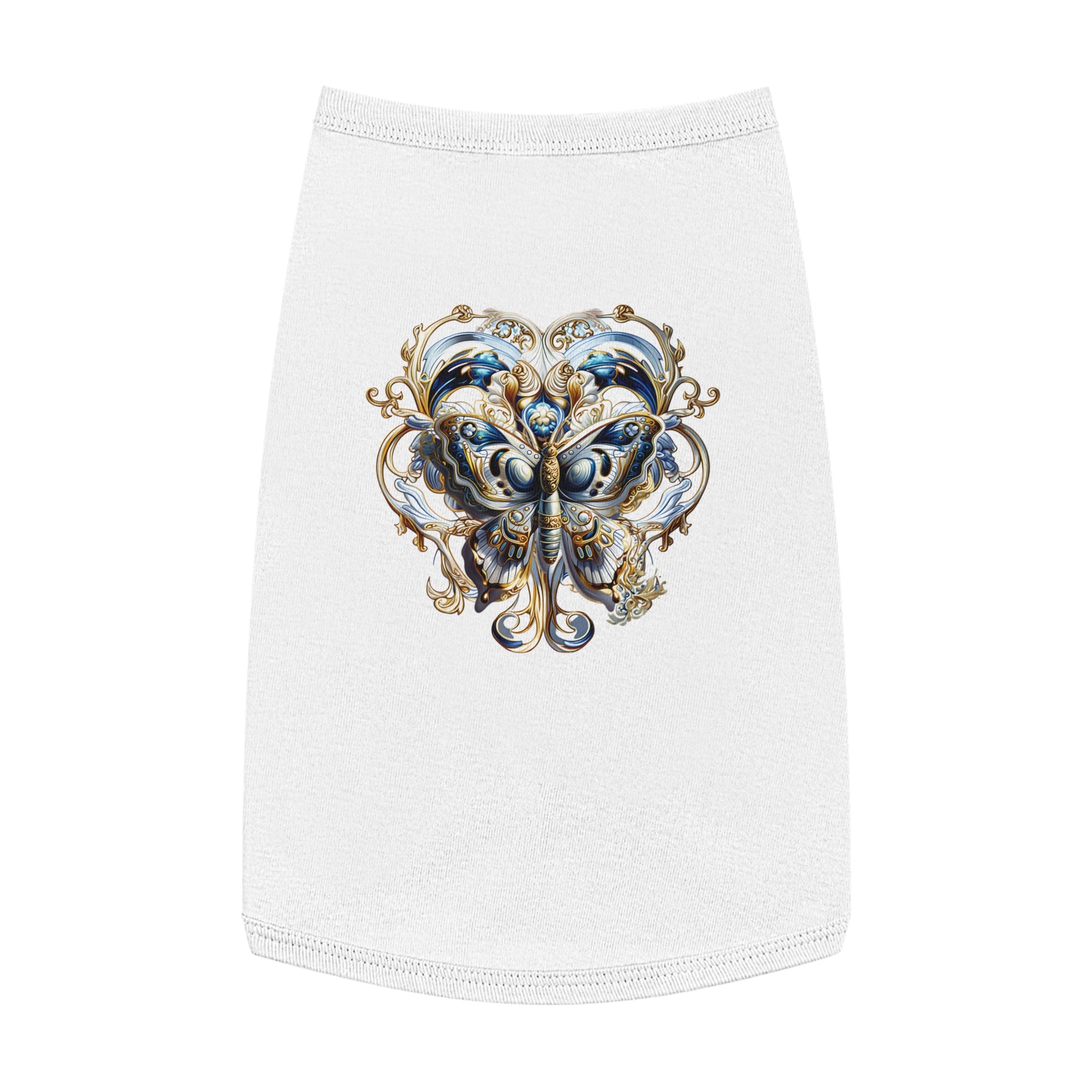 Pet Tank Top — Ornate Blue & Gold Butterfly Dog Shirt