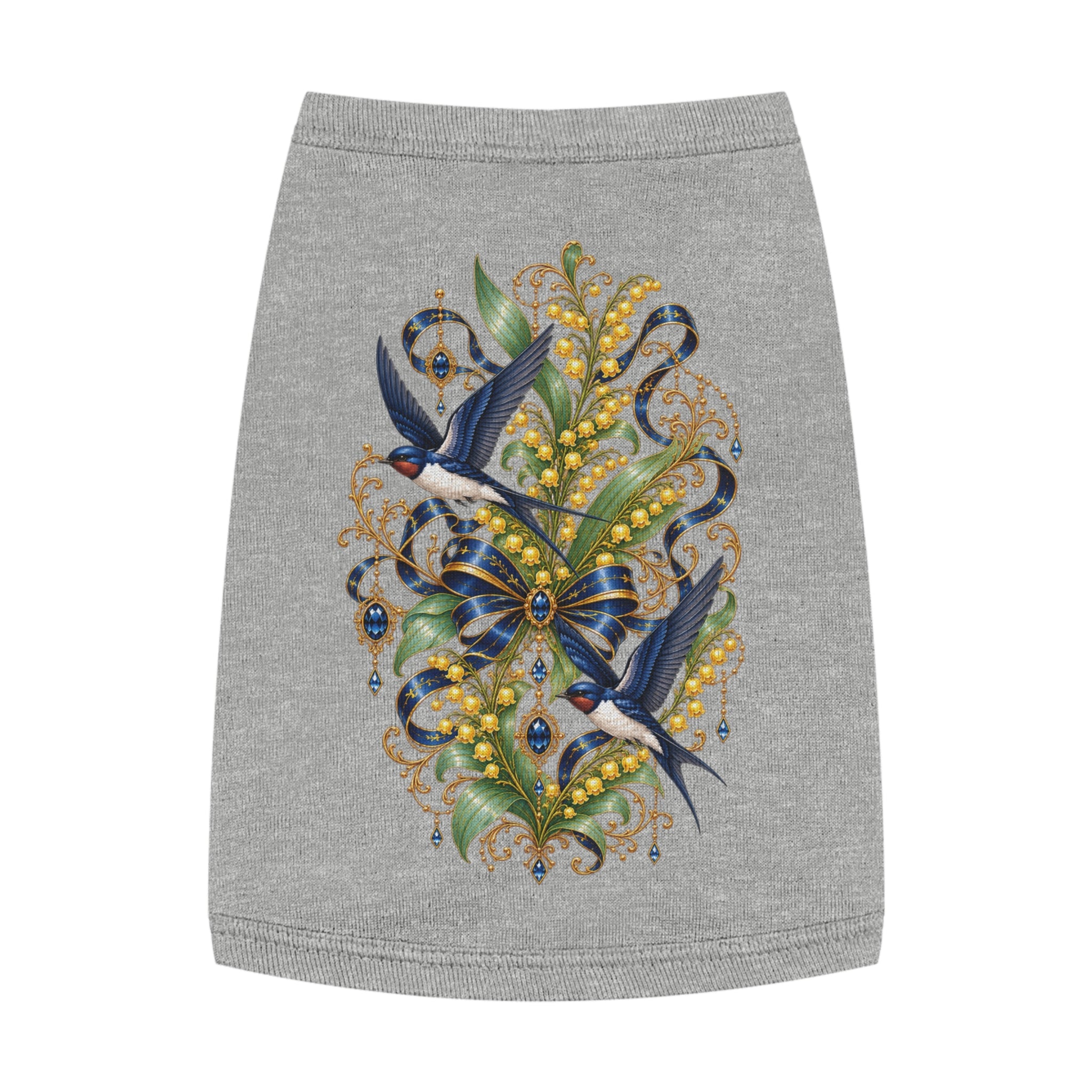Pet Tank Top — Ornate Bluebird & Floral Jewel Print