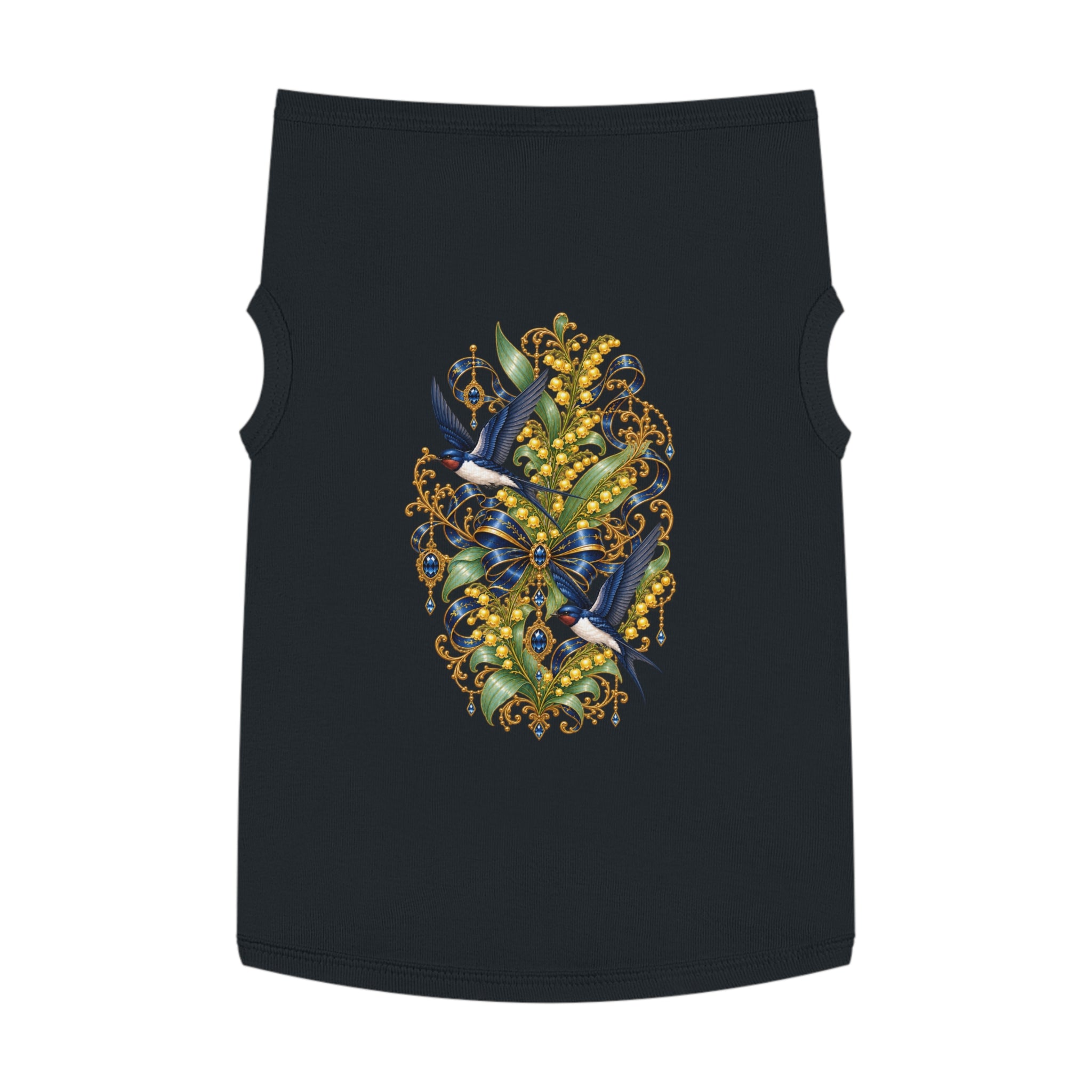 Pet Tank Top — Ornate Bluebird & Floral Jewel Print