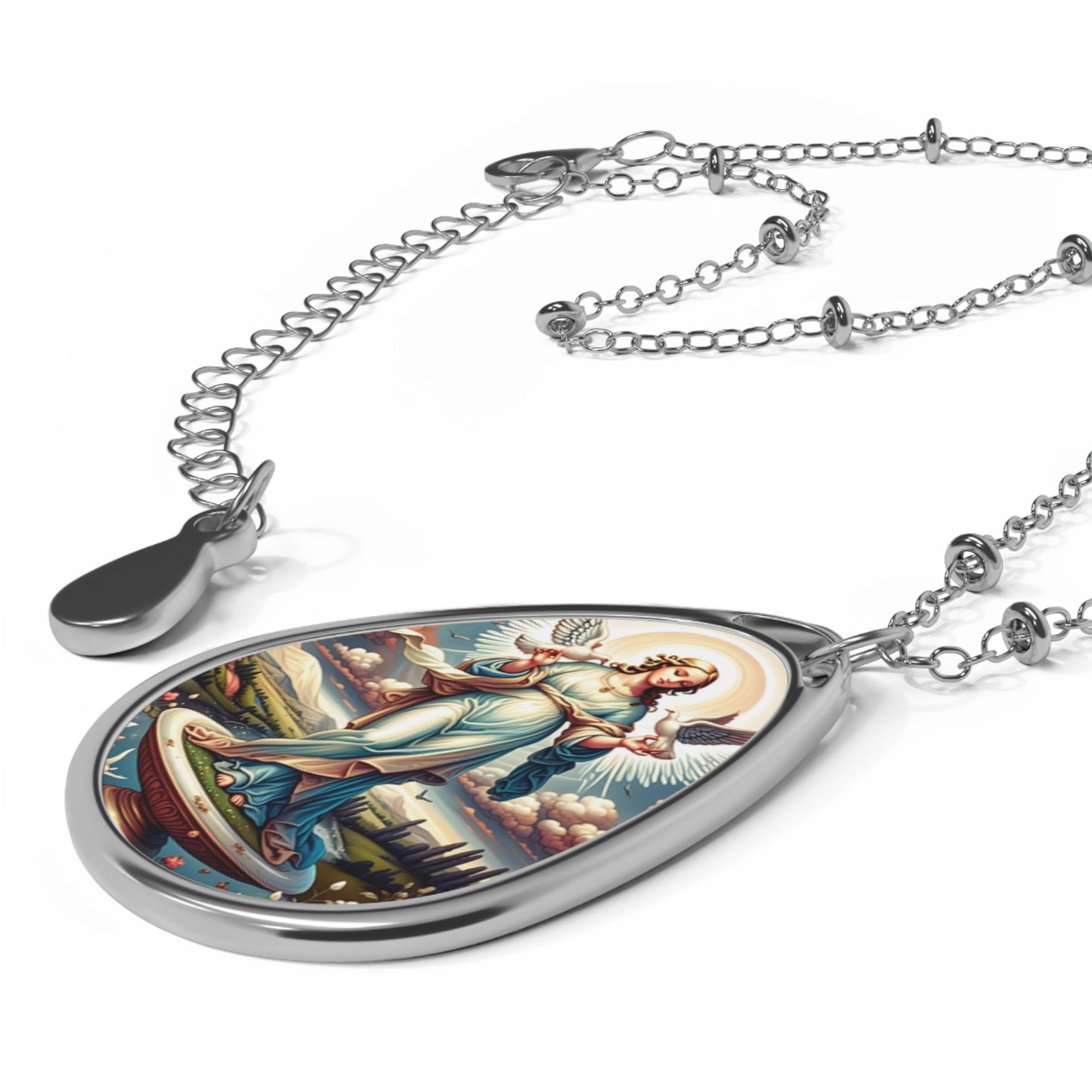 Elegant Vintage Oval Necklace, Unique Art Jewelry, Gift for Her, Religious Pendant, Retro Charm, Spiritual Accessory