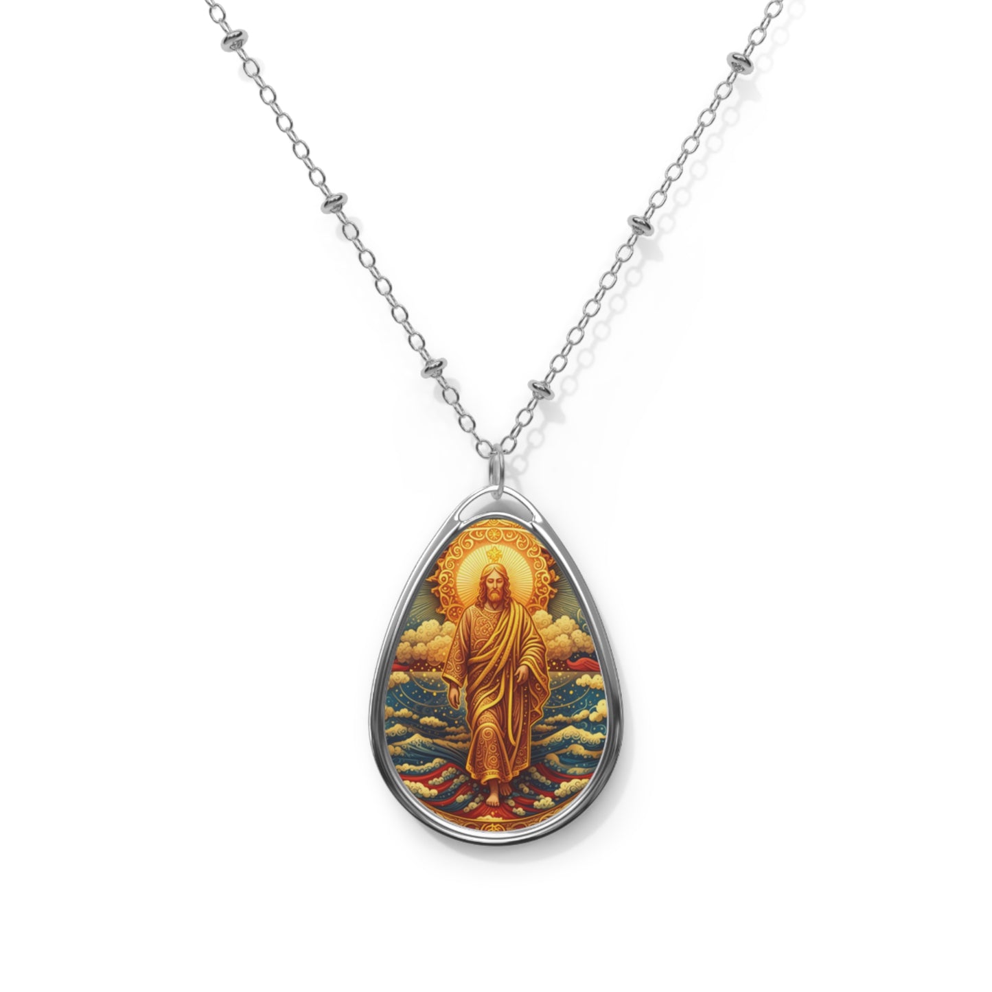 Divine Oval Necklace, Spiritual Jewelry, Handmade Gift, Religious Pendant, Mother’s Day, Faith Accessory, Unique Keepsake