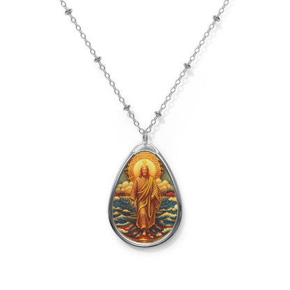 Divine Oval Necklace, Spiritual Jewelry, Handmade Gift, Religious Pendant, Mother’s Day, Faith Accessory, Unique Keepsake