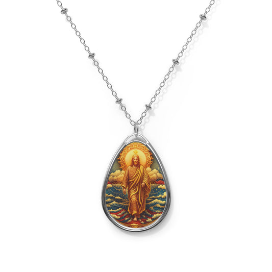 Divine Oval Necklace, Spiritual Jewelry, Handmade Gift, Religious Pendant, Mother’s Day, Faith Accessory, Unique Keepsake