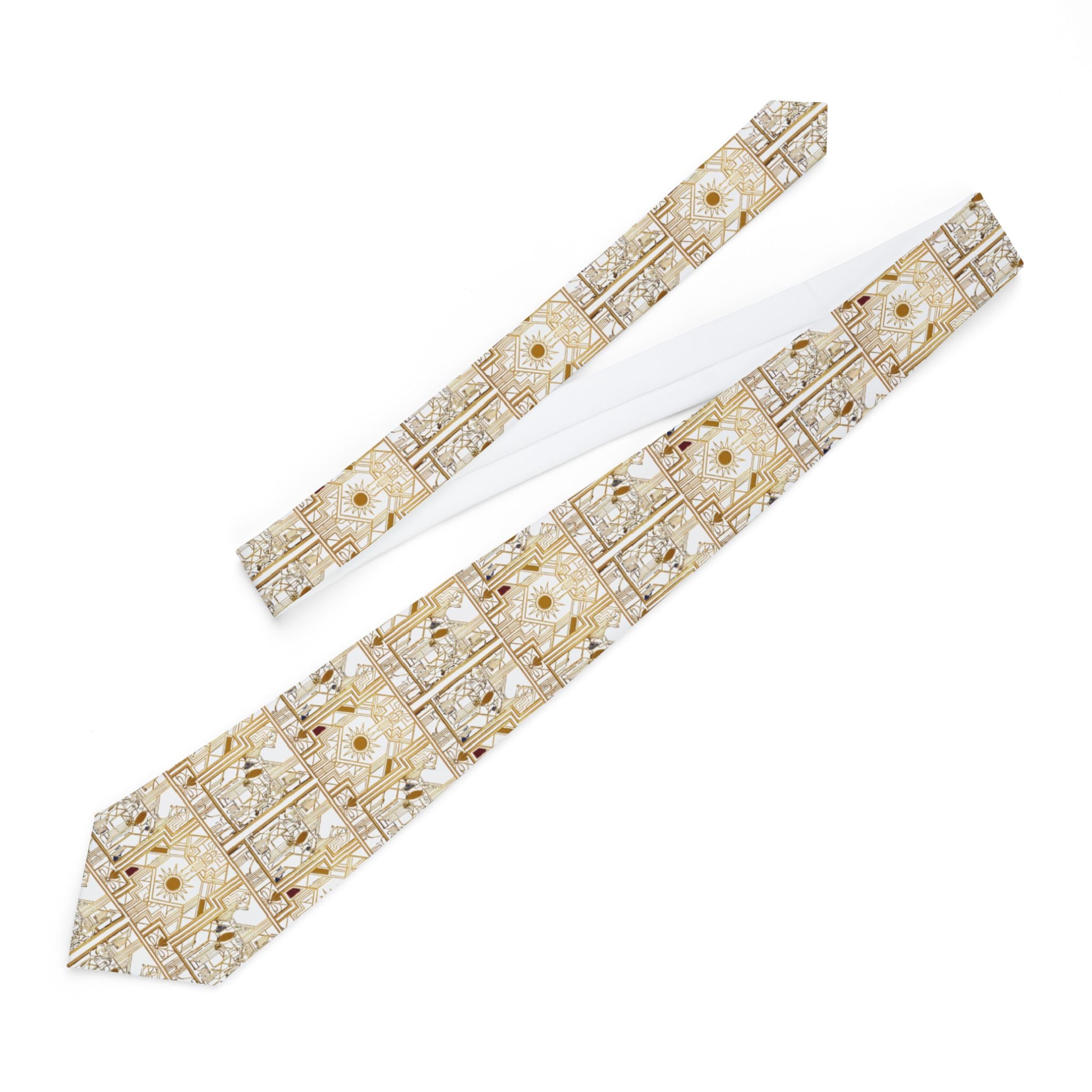 Beige Geometric Floral Necktie — Elegant Vintage Pattern Tie for Weddings & Formal Events