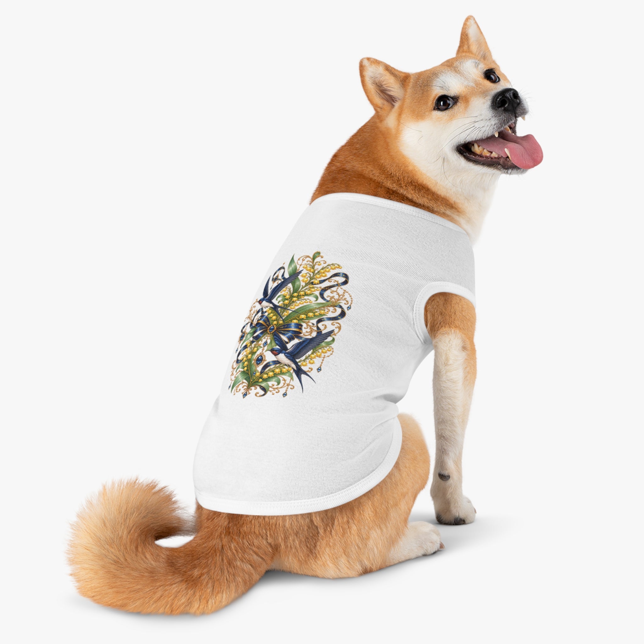 Pet Tank Top — Ornate Bluebird & Floral Jewel Print