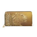 Gold Lion & Star Zipper Wallet — Ornate Metallic Animal Print Wallet