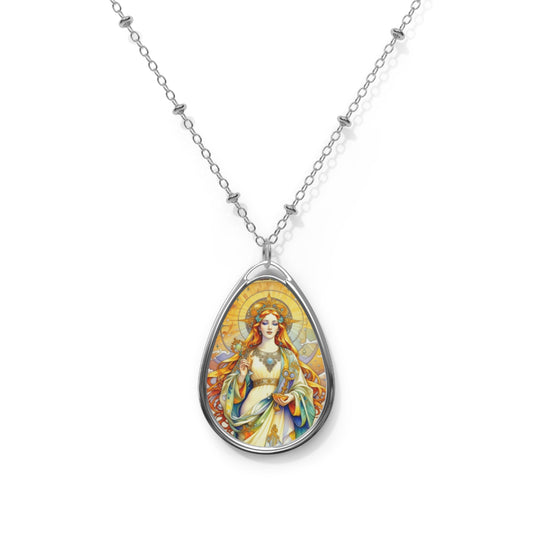 Elegant Oval Necklace with Vintage Art, Feminine Jewelry Gift, Statement Necklace, Boho Chic, Handmade Pendant for Women