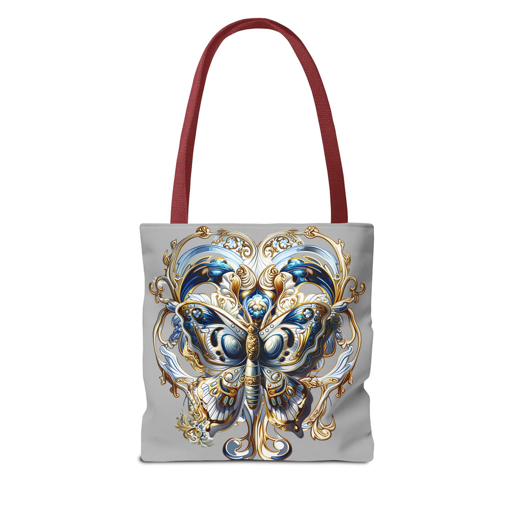 Baroque Butterfly Tote Bag — Ornate Gold & Blue All-Over Print