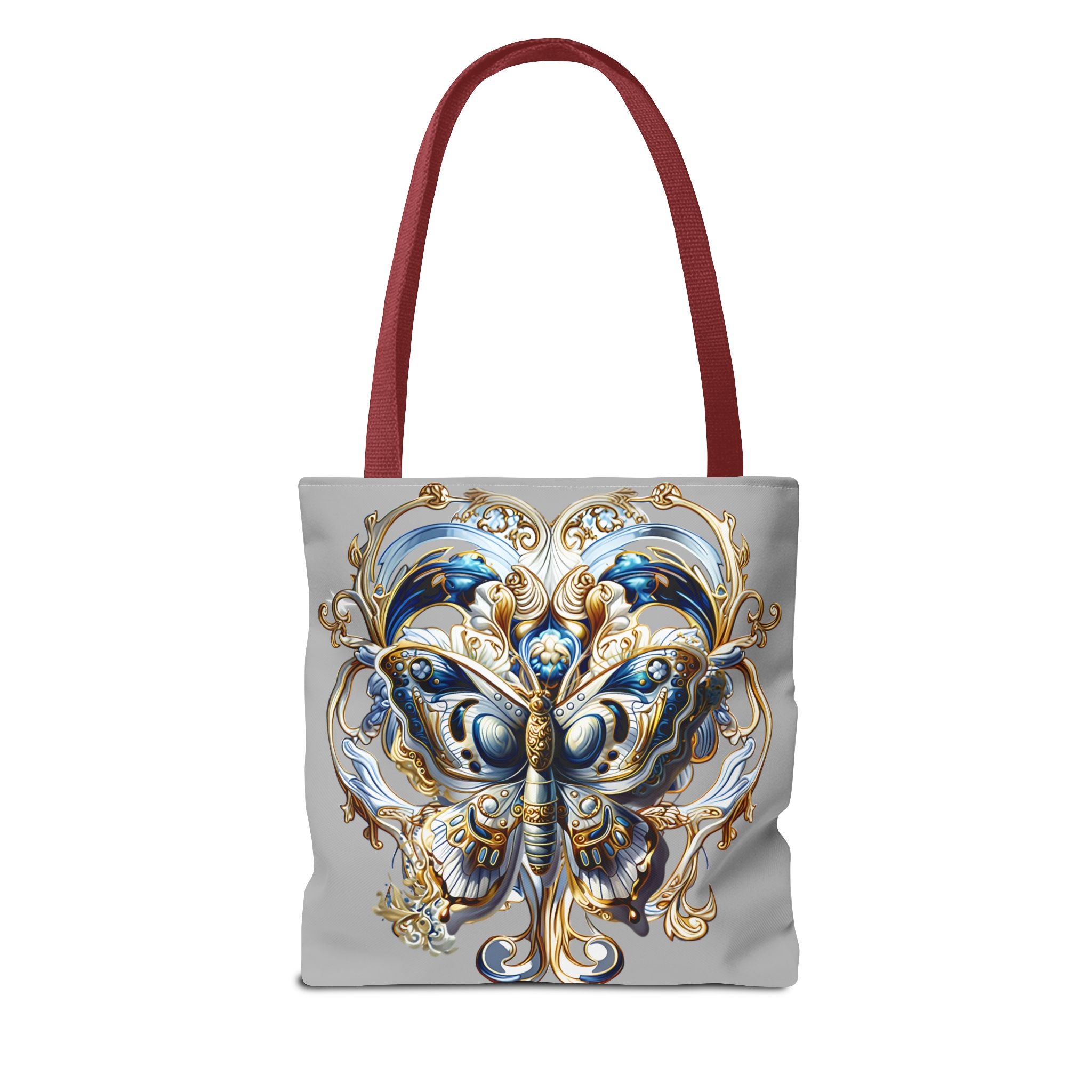 Baroque Butterfly Tote Bag — Ornate Gold & Blue All-Over Print