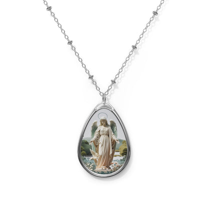 Elegant Oval Necklace with Angel Design, Meaningful Jewelry for Faith, Gifts for Her, Religious Necklaces, Mother's Day