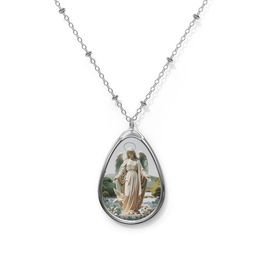 Elegant Oval Necklace with Angel Design, Meaningful Jewelry for Faith, Gifts for Her, Religious Necklaces, Mother's Day