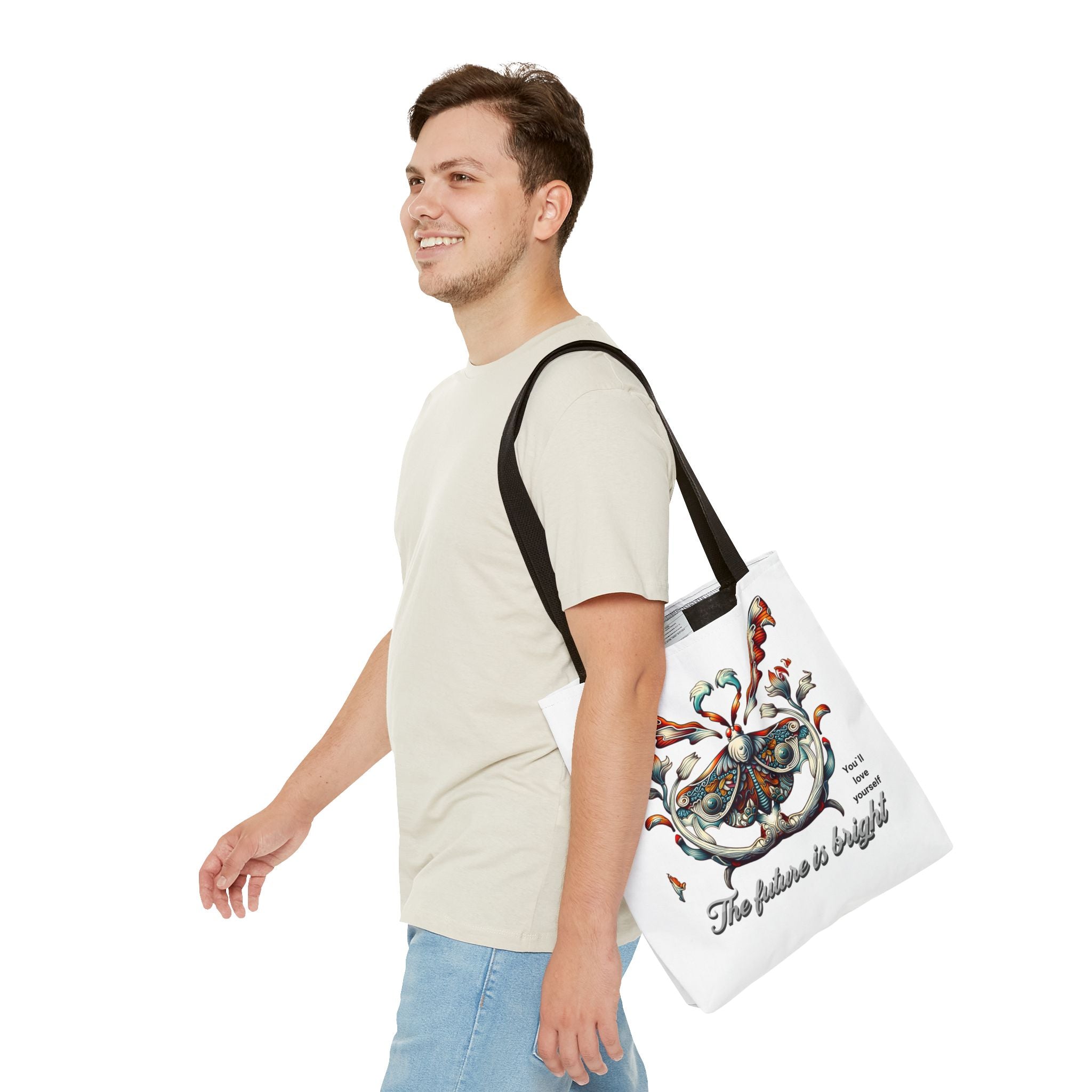 Bright Future Butterfly Tote Bag — Inspirational Floral Art AOP Tote