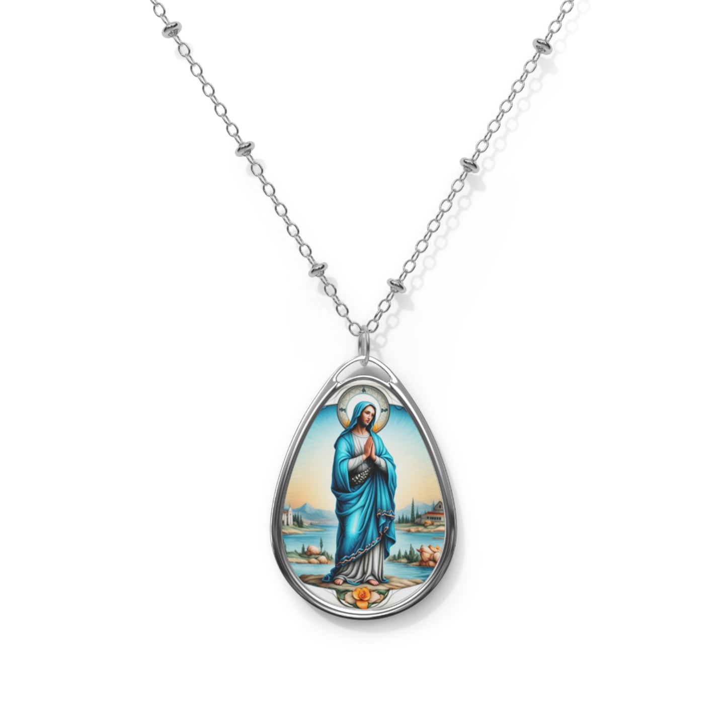 Spiritual Oval Necklace, Religious Jewelry, Mary Pendant, Faith Charm, Meaningful Gift, Everyday Wear