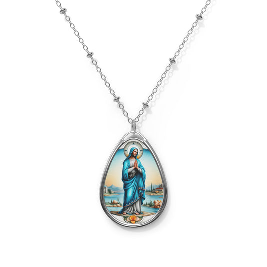 Spiritual Oval Necklace, Religious Jewelry, Mary Pendant, Faith Charm, Meaningful Gift, Everyday Wear