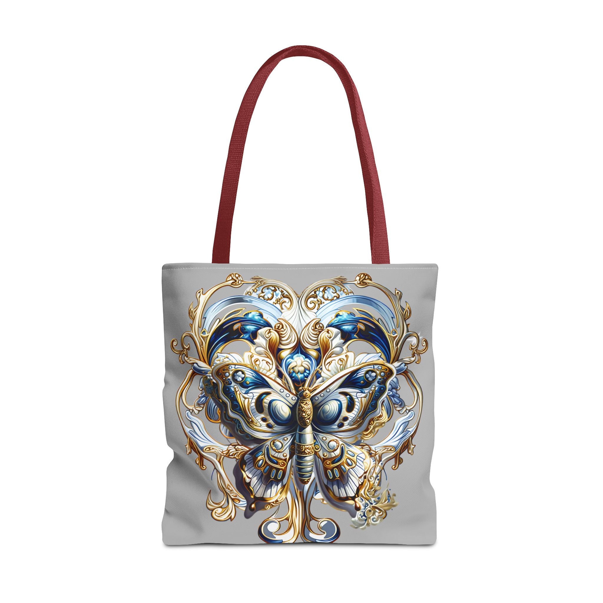 Baroque Butterfly Tote Bag — Ornate Gold & Blue All-Over Print
