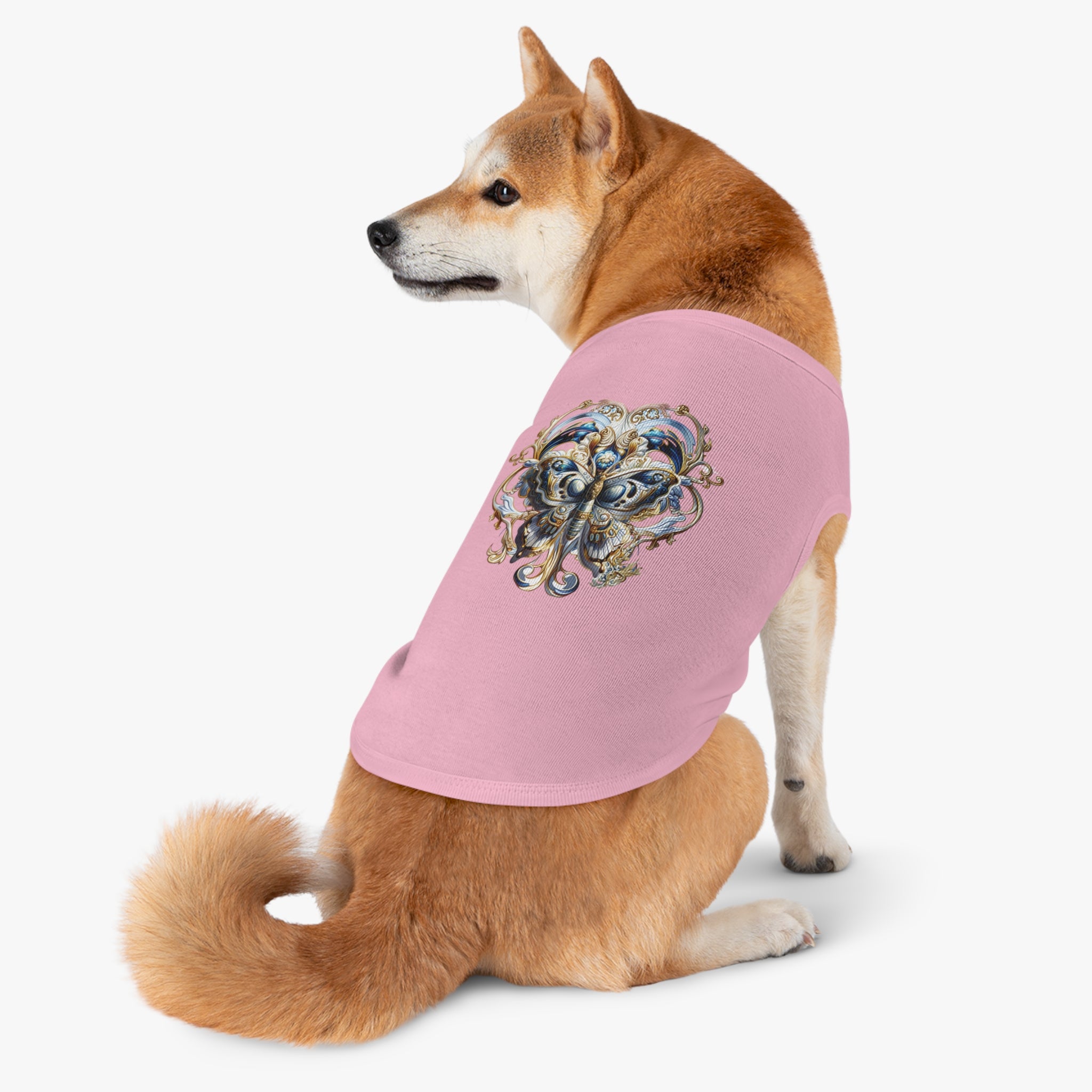 Pet Tank Top — Ornate Blue & Gold Butterfly Dog Shirt
