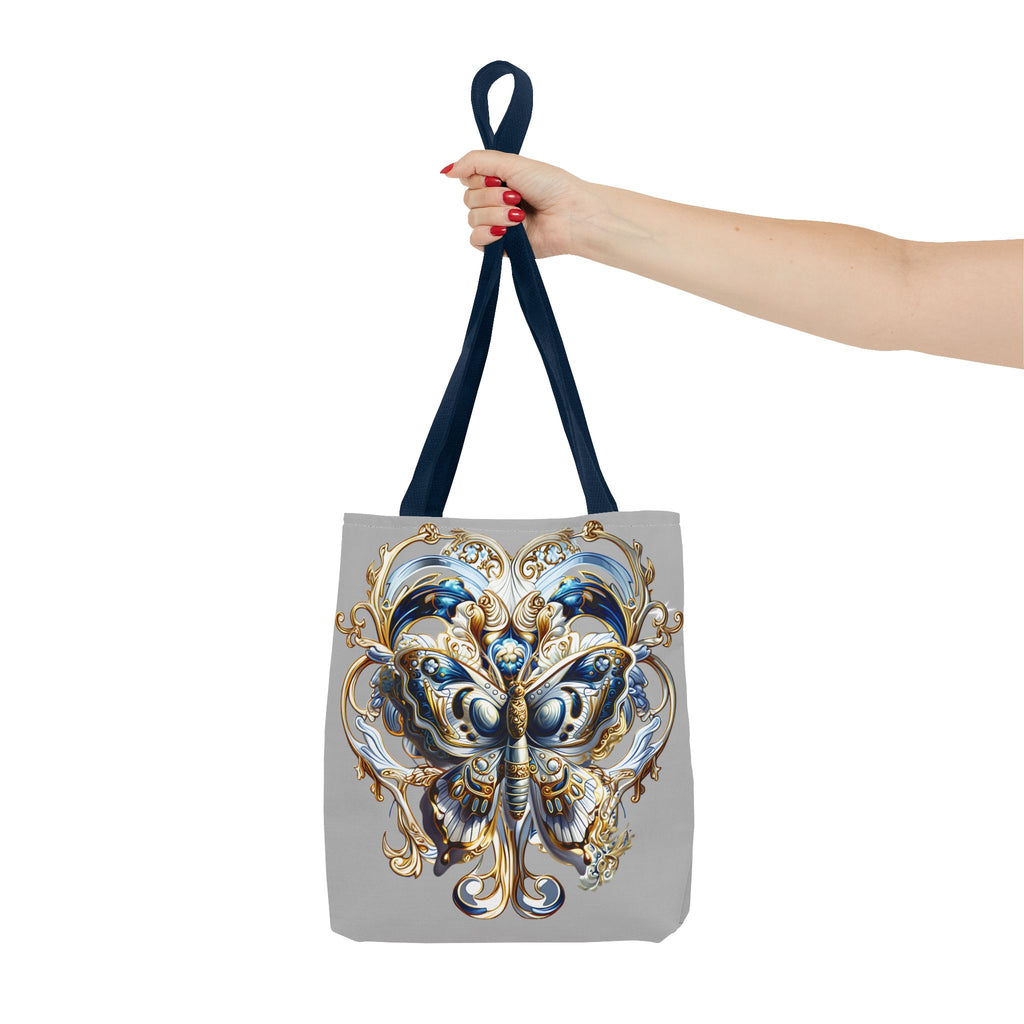 Baroque Butterfly Tote Bag — Ornate Gold & Blue All-Over Print