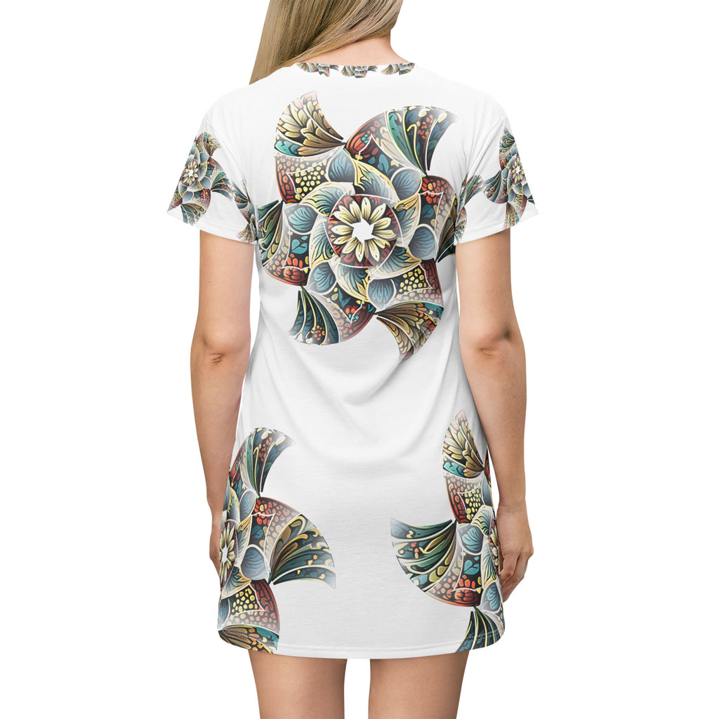 Floral Mandala T-Shirt Dress — Boho All-Over Print Summer Dress