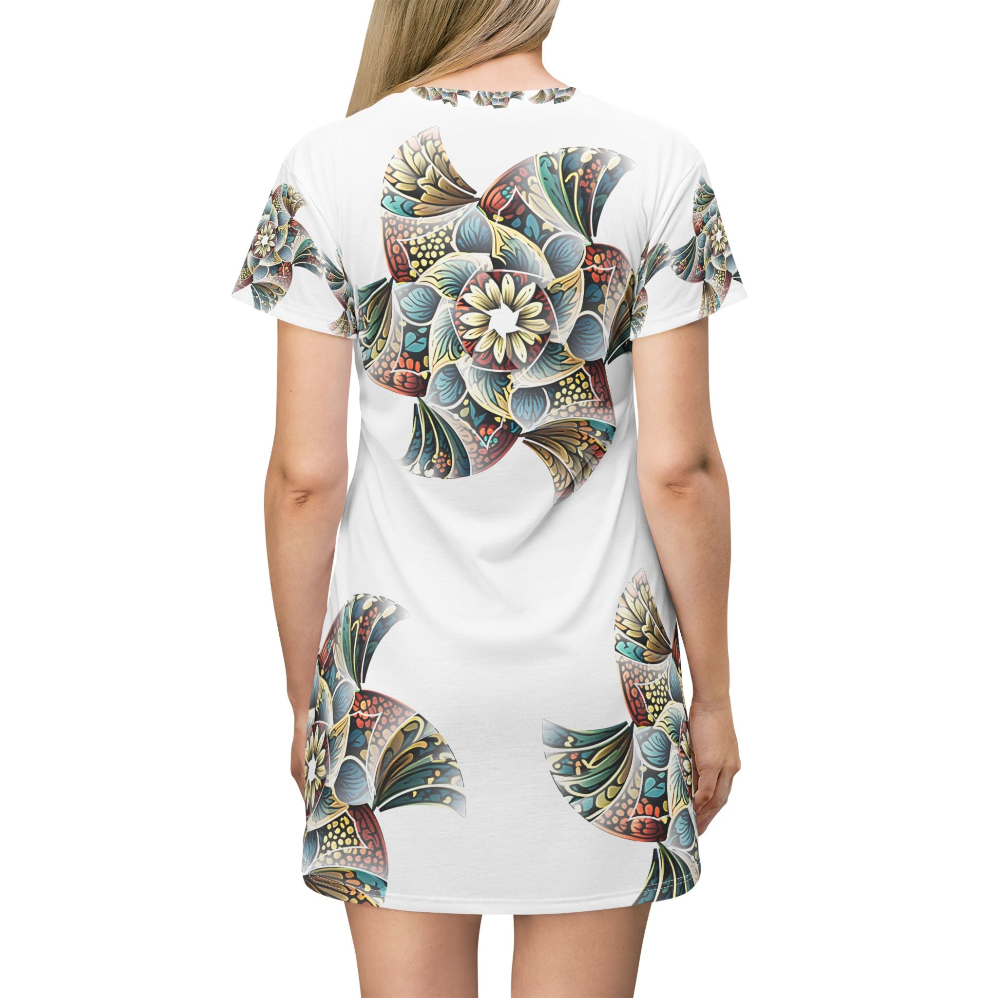 Floral Mandala T-Shirt Dress — Boho All-Over Print Summer Dress