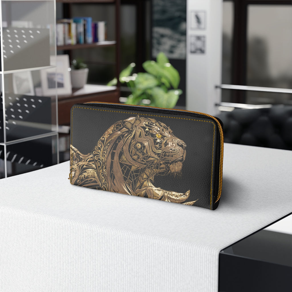 Tiger Motif Zipper Wallet — Animal Print Coin & Card Organizer