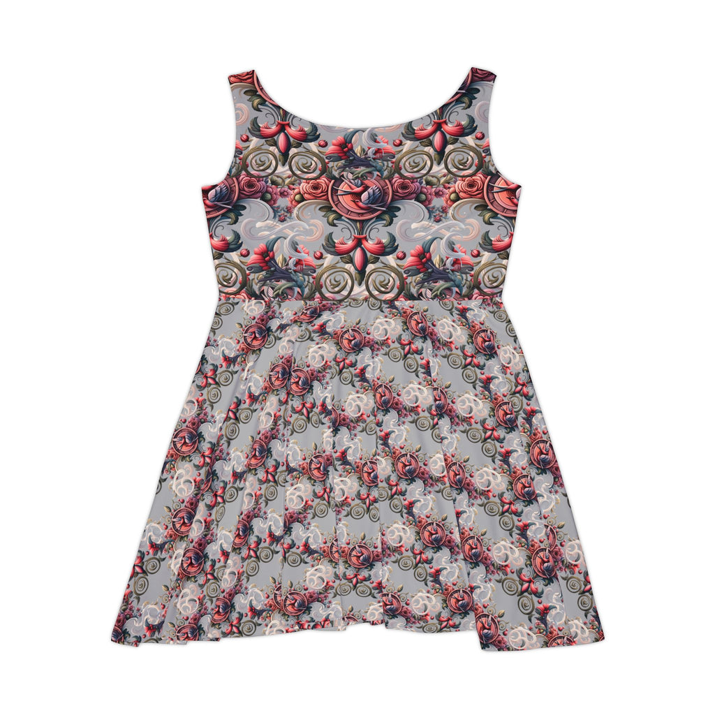 Floral Vintage Rose Skater Dress — All-Over Print Retro Garden Party Dress