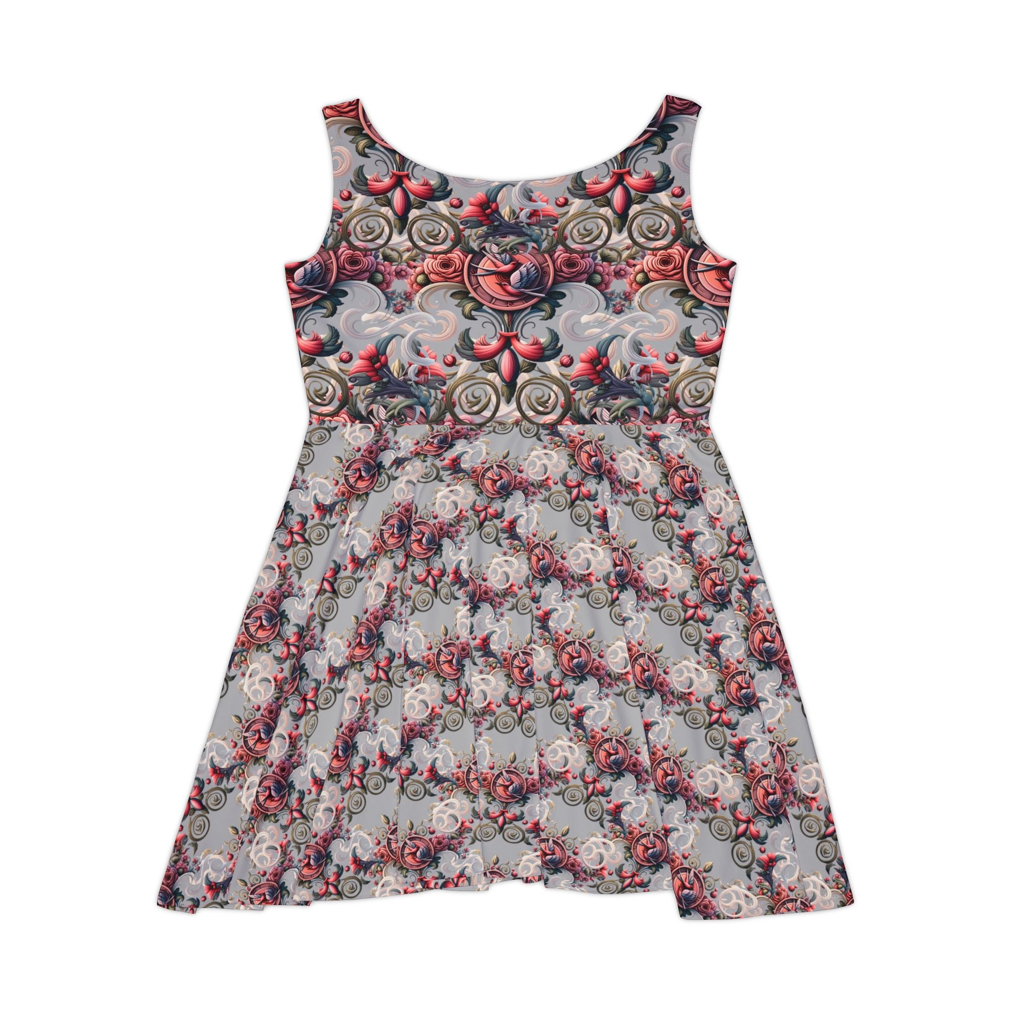 Floral Vintage Rose Skater Dress — All-Over Print Retro Garden Party Dress