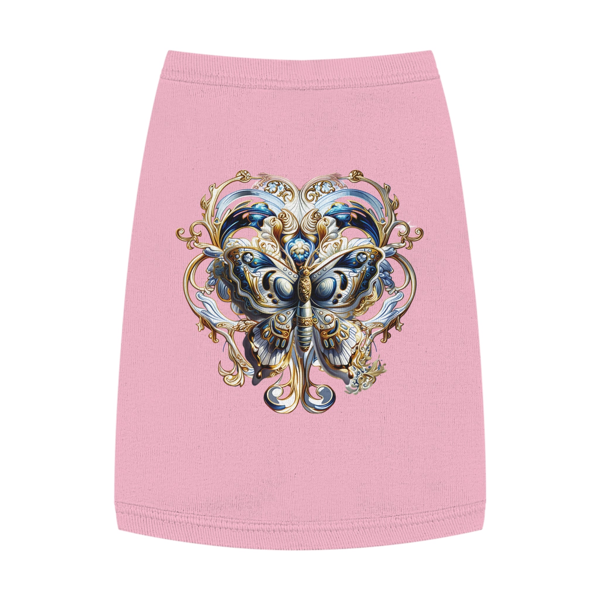 Pet Tank Top — Ornate Blue & Gold Butterfly Dog Shirt