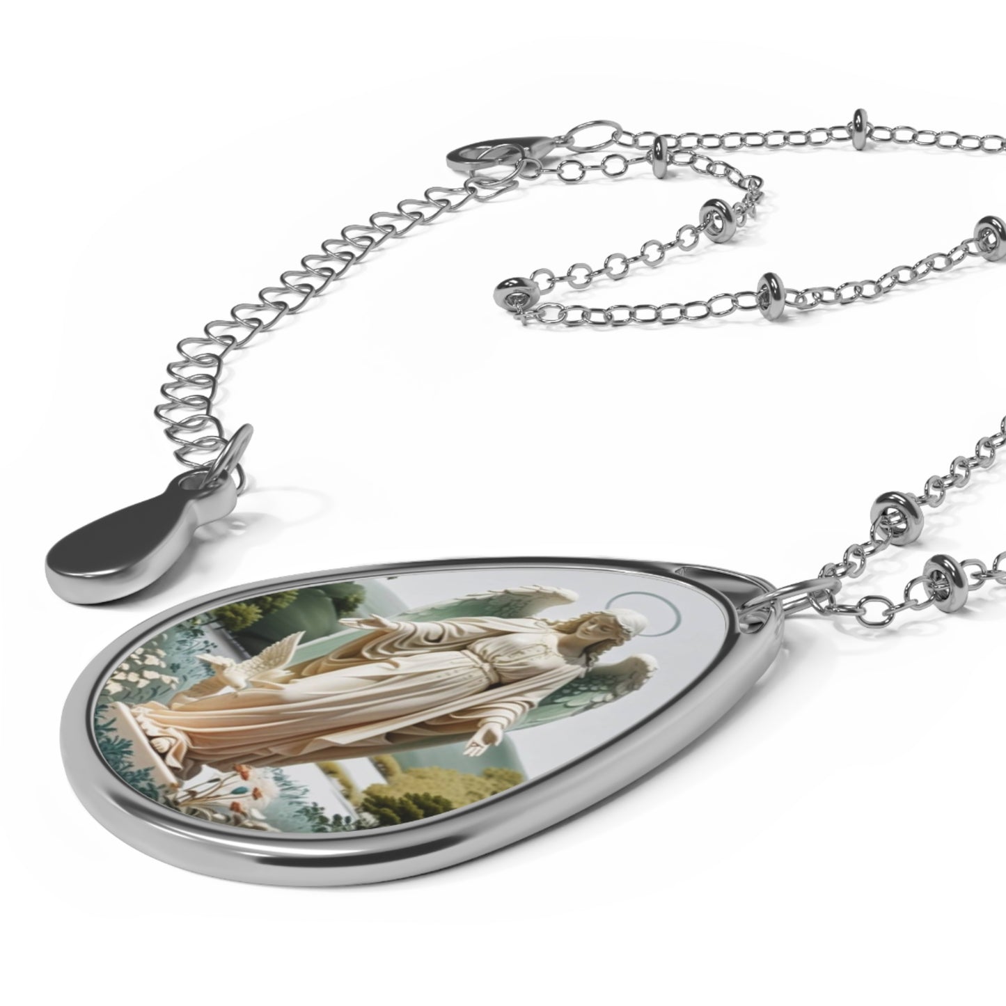 Elegant Oval Necklace with Angel Design, Meaningful Jewelry for Faith, Gifts for Her, Religious Necklaces, Mother's Day